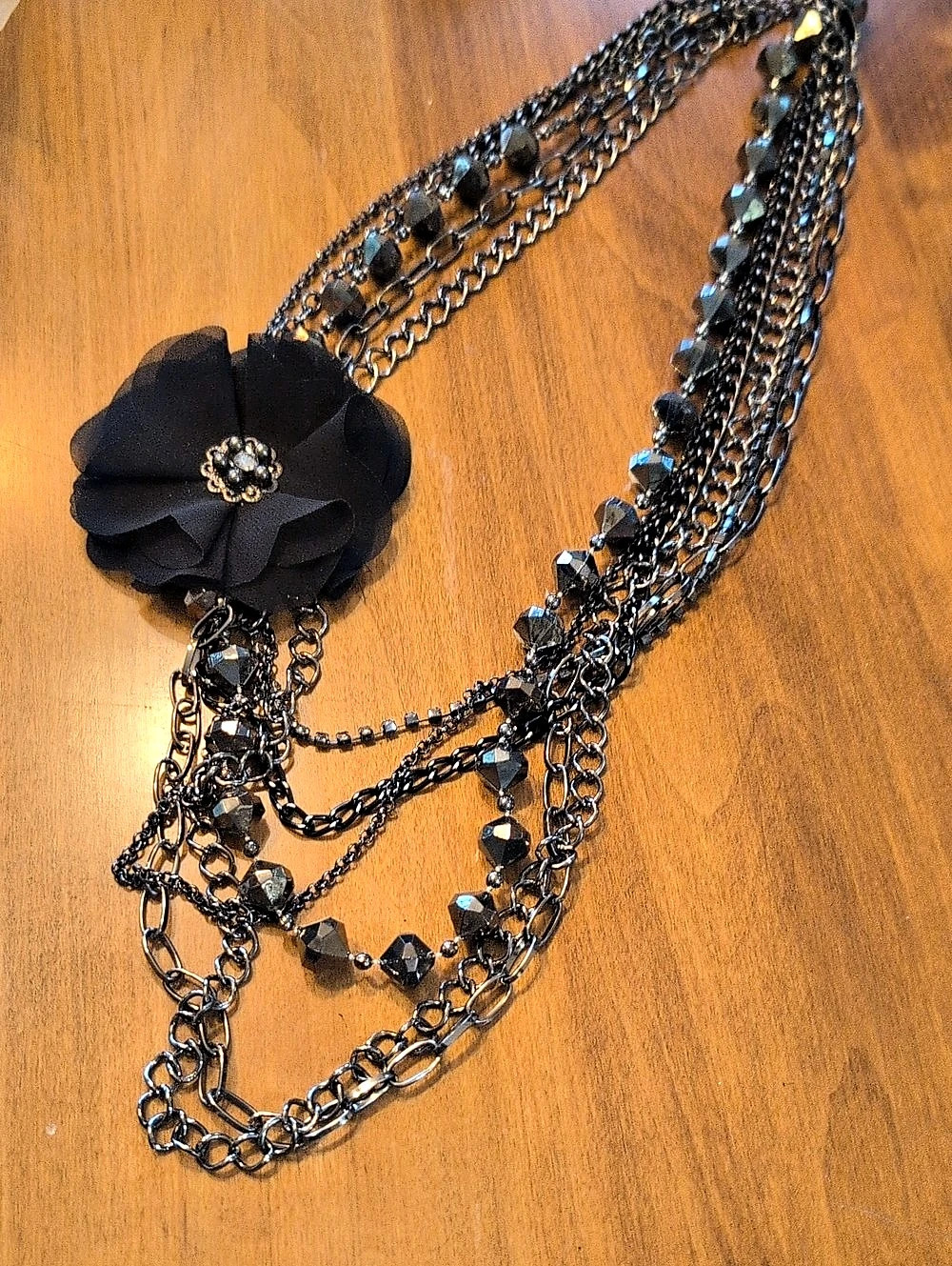 Black Flower Layered Necklace Like New